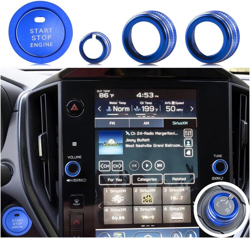 HDUFC 5pcs for Subaru Crosstrek/Impreza 2024 2025, Forester 2025, Legacy Outback 2020-2025, WRX, Ascent Volume Adjustment Knob, Mirror Knob Cover, Start Button Cover/Ring (Blue) - Image 1